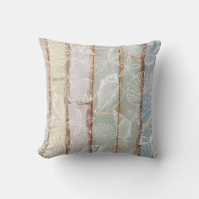 Seashell Muster auf Beach Wood Kissen (Vorderseite)