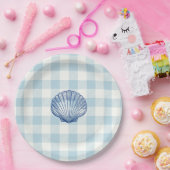 Seashell Nautical Blue Gingham Karo Pattern Pappteller (Party)