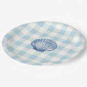 Seashell Nautical Blue Gingham Karo Pattern Pappteller (Schrägansicht)