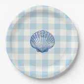 Seashell Nautical Blue Gingham Karo Pattern Pappteller (Vorderseite)