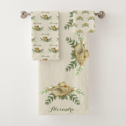 Seashell Nautical Muscheln Eukalyptus Coastal Badhandtuch Set (Insitu)