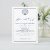 Seashell Navy Blue Beach Hochzeitsunterkünfte Begleitkarte (Stehend Vorderseite)