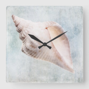 Seashell Not Coastal Blue Cream Watercolor Quadratische Wanduhr