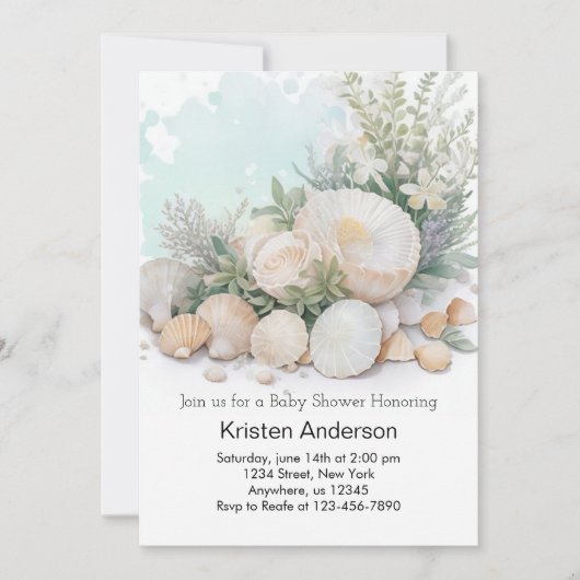 Seashell Oase by Ocean Baby Shower Einladung (Vorderseite)