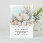Seashell Oase by Ocean Baby Shower Einladung (Stehend Vorderseite)