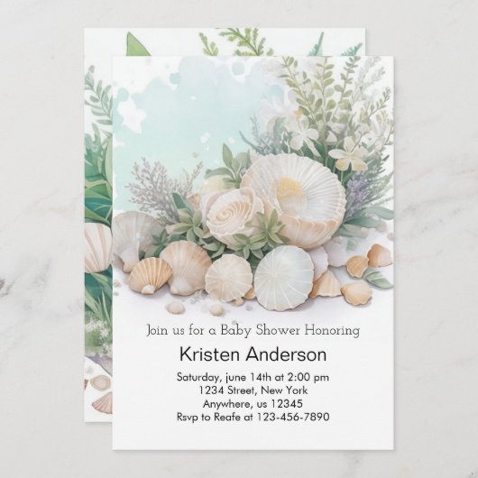 Seashell Oase by Ocean Baby Shower Einladung (Vorne/Hinten)