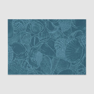 Seashell Ocean Beach Dusty Blue Sketch Art Seidenpapier
