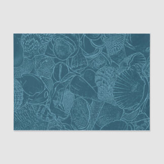 Seashell Ocean Beach Dusty Blue Sketch Art Seidenpapier