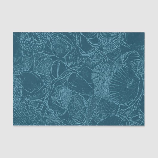 Seashell Ocean Beach Dusty Blue Sketch Art Seidenpapier (Vorderseite)