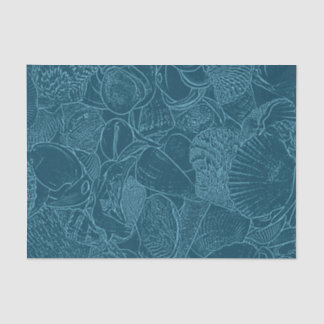 Seashell Ocean Beach Dusty Blue Sketch Art Seidenpapier