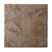 Seashell Ocean Beach Gold Sepia Elegant Fliese (Vorderseite)