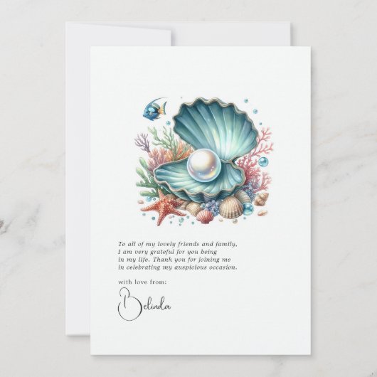Seashell & Ocean Theme Little Pearl Baby Dusche Dankeskarte (Rückseite)