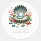 Seashell & Ocean Theme Little Pearl Baby Dusche Runder Aufkleber (Vorderseite)