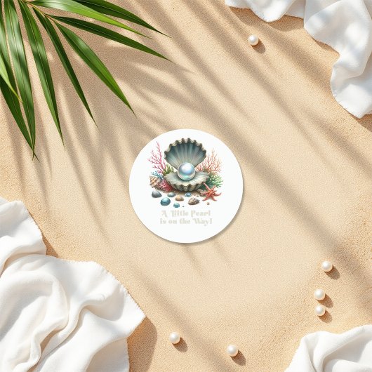 Seashell & Ocean Theme Little Pearl Baby Dusche Runder Aufkleber