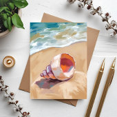 Seashell on the Sea Shore Watercolor Painted Card