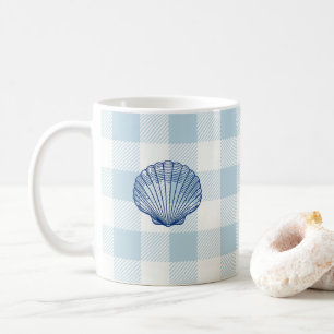 Seashell Painting Nautical Blue Gingham Kaffeetasse