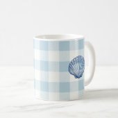 Seashell Painting Nautical Blue Gingham Kaffeetasse (VorderseiteRechts)