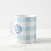 Seashell Painting Nautical Blue Gingham Kaffeetasse (Vorderseite Links)