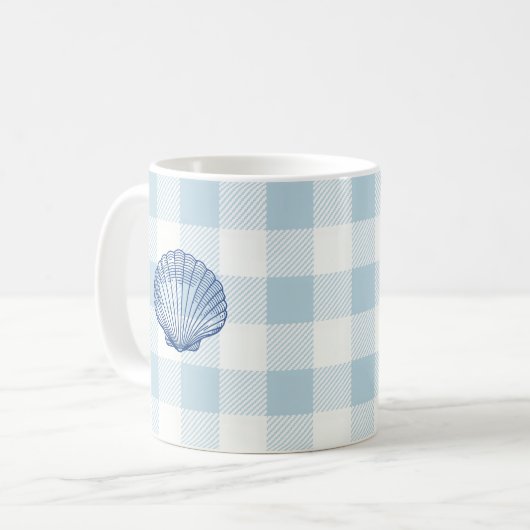 Seashell Painting Nautical Blue Gingham Kaffeetasse (Vorderseite Links)