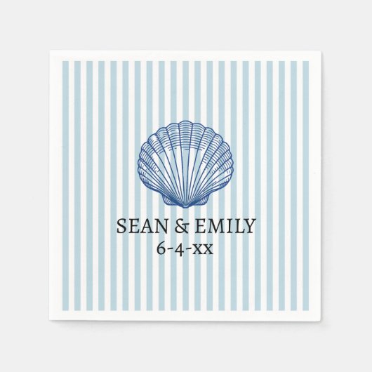 Seashell Painting Nautical Stripe Wedding Serviette (Vorderseite)