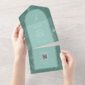 Seashell Palm Aqua Beach Wedding QR Code UAWG All In One Einladung (Abreißen)