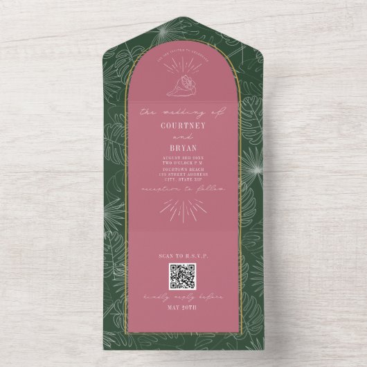 Seashell Palm Tree Beach Wedding QR Code UAWG All In One Einladung (Innen Boden)