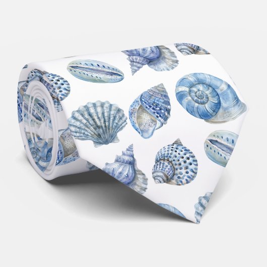 Seashell Pattern Ocean Beach Faux Silk Krawatte (Gerollt)