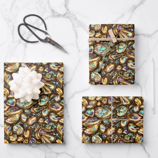 Seashell paua abalone Shimmer Muschel Thema Strand Geschenkpapier Set (Vorderseite)