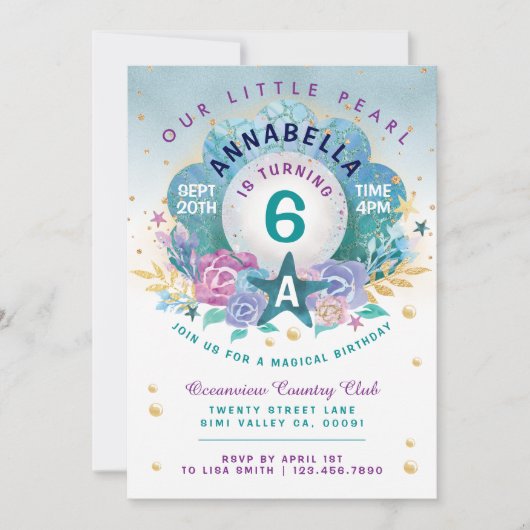Seashell Pearl Under the Sea Einladung zum Geburts (Vorderseite)