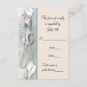 Seashell Pearls Elegant Beach Wedding UAWG RSVP Karte