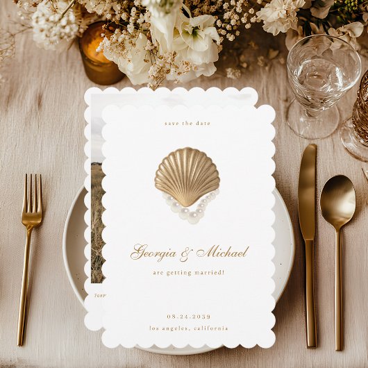 Seashell & Pearls Goldküste Hochzeit Save The Date