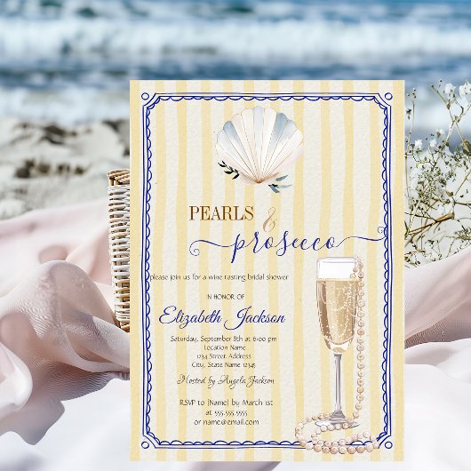 Seashell Pearls & Prosecco Gelb gestreift Einladung