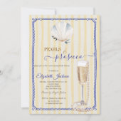 Seashell Pearls & Prosecco Gelb gestreift Einladung (Vorderseite)