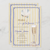 Seashell Pearls & Prosecco Gelb gestreift Einladung (Vorne/Hinten)