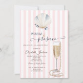 Seashell Pearls & Prosecco Pink gestreift Einladung (Vorderseite)