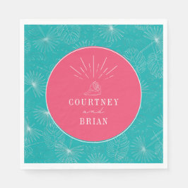 Seashell Pink & Blue Palm Tropical Beach Hochzeit Serviette