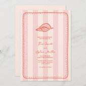 Seashell Pink Stripe Tropical Wedding Einladung (Vorne/Hinten)