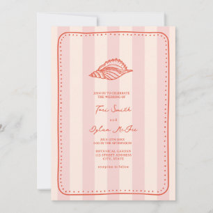 Seashell Pink Stripe Tropical Wedding Einladung