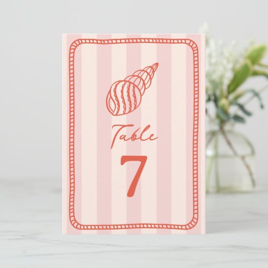 Seashell Pink Stripe Wedding Einladung (Stehend Vorderseite)