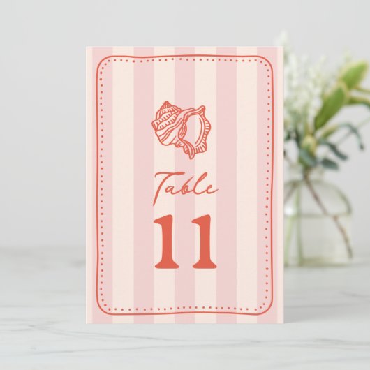 Seashell Pink Stripe Wedding Einladung (Stehend Vorderseite)