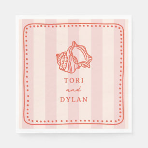 Seashell Pink Striped Tropical Beach Hochzeit Serviette
