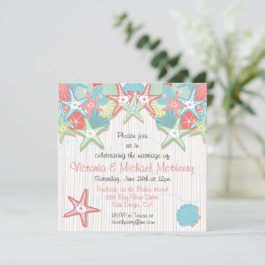 Seashell Post Wedding Reception Party Einladungen (Stehend Vorderseite)