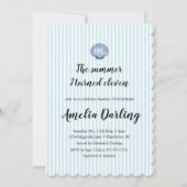 Seashell Preppy Blue Stripe Summer I turned Eleven Einladung (Vorderseite)