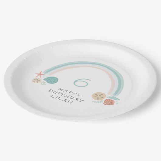 Seashell Rainbow Nautical Birthday Party Pappteller (Schrägansicht)