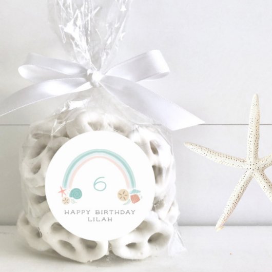 Seashell Rainbow Nautical Birthday Party Runder Aufkleber