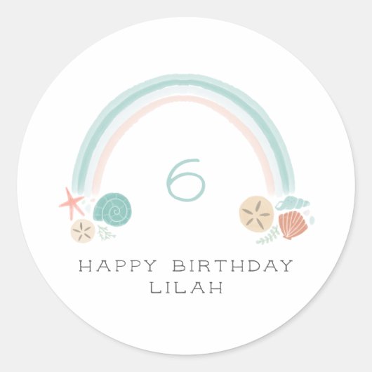 Seashell Rainbow Nautical Birthday Party Runder Aufkleber (Vorderseite)