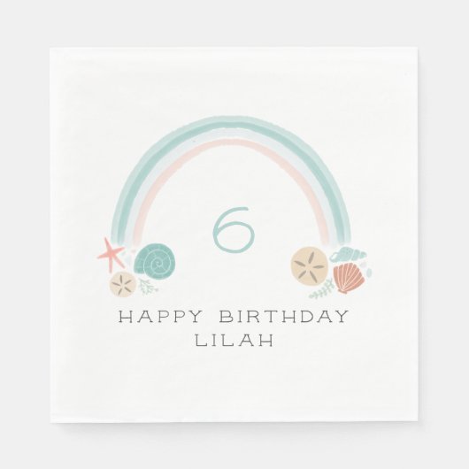 Seashell Rainbow Nautical Birthday Party Serviette (Vorderseite)