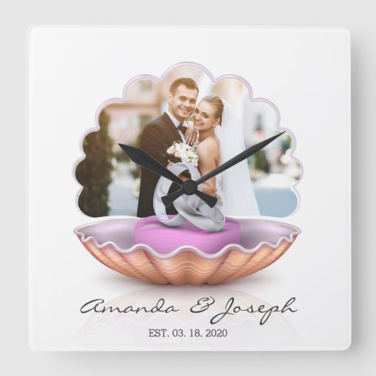 Seashell Rings Foto Hochzeitsgeschenk Wall Clock Quadratische Wanduhr (Vorderseite)