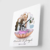 Seashell Rings Foto Hochzeitsgeschenk Wall Clock Quadratische Wanduhr (Winkel)