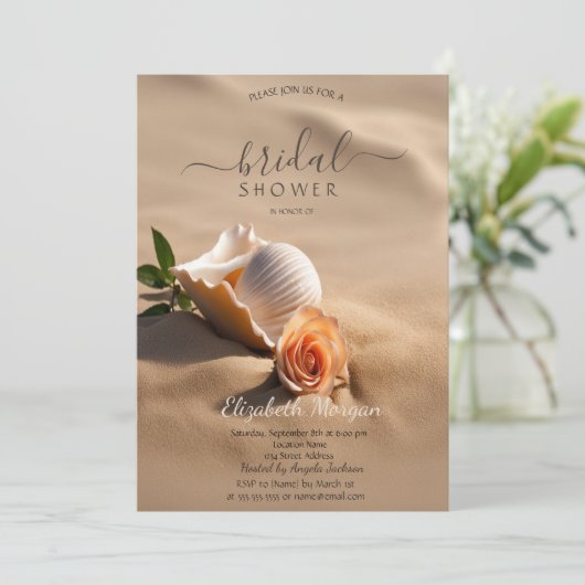 Seashell Rose Sand Brautparty Einladung (Stehend Vorderseite)